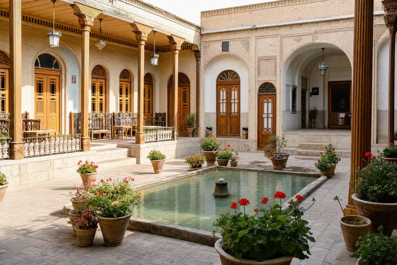 حیاط خانه سعادت در محله سنگ سیاه شیراز